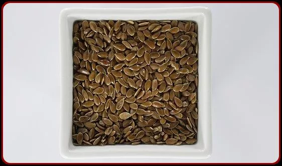 Flax seed in a white square bowl